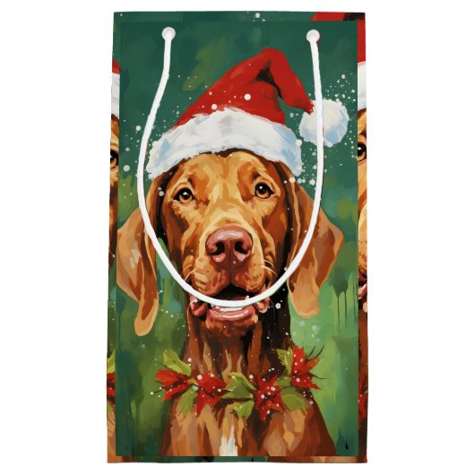 Petit Sac Cadeau OEuvre de peinture de Noël Vizsla (Devant)