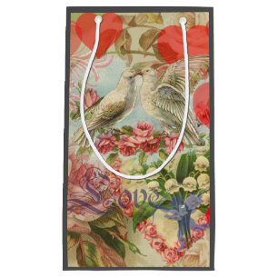 Petit Sac Cadeau Oiseaux de l'amour Vintage Antique Cœur