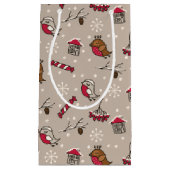 Petit Sac Cadeau Oiseaux De Noël Bois 'Maison Pour Les Vacances' (Devant)