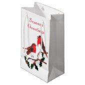 Petit Sac Cadeau Oiseaux de Noël Robin Joyeuses Fêtes (Devant Angle)