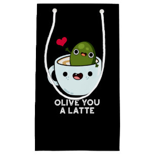 Petit Sac Cadeau Olive You A Latte Funny Food Pun Dark BG