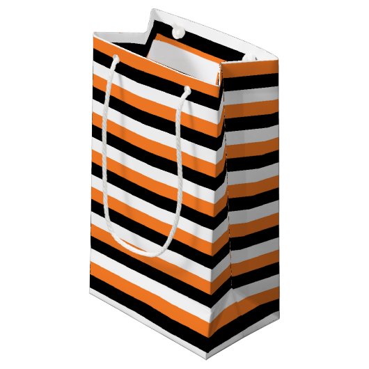 Petit Sac Cadeau Orange, Noir, Blancs (Devant Angle)