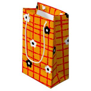 Petit Sac Cadeau Orange Rouge Floral Check Motif Fleur unique