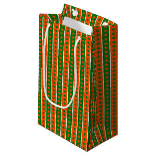 PETIT SAC CADEAU ORANGE VERT IRLANDAIS LIGNES BLANCHES D'ÉTOILES