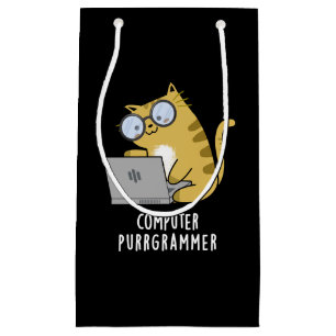Petit Sac Cadeau Ordinateur Purr-grammer Funny Chat Pun Dark BG