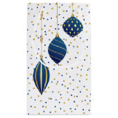 Petit Sac Cadeau Ornements de Noël Bleu Or (Dos)