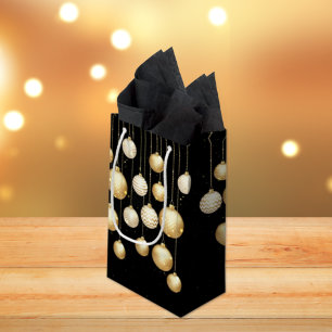 Petit Sac Cadeau Ornements de Noël en forme de boules dorées sur fo