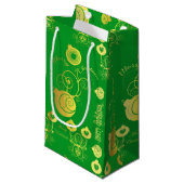 Petit Sac Cadeau Ornements or et vert (Devant Angle)