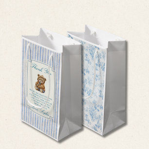 Petit Sac Cadeau Ours en peluche vintage rayures bleues Toile flora