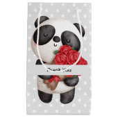 Petit Sac Cadeau Ours Panda mignonne avec Merci Bouquet Rose (Devant)
