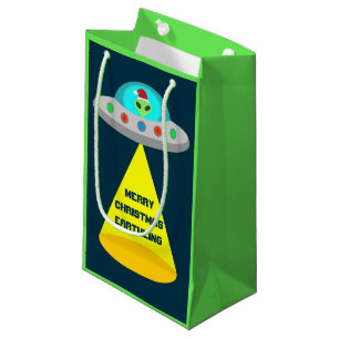 Petit Sac Cadeau OVNI de Noël Ho Ho Alien soucoupe volante Personna