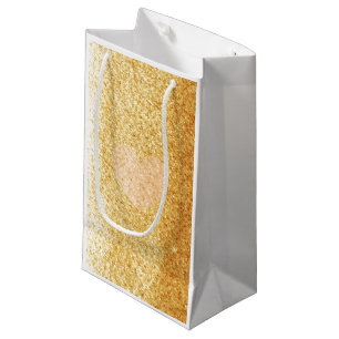 Petit Sac Cadeau Pailleté doré faux avec cœur