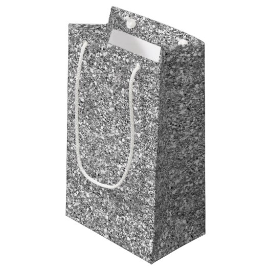 Petit Sac Cadeau Paillettes Argentées (Devant Angle)