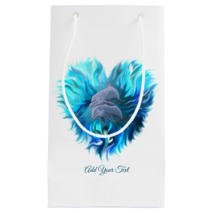 Petit Sac Cadeau Paire de dauphins, Dolphin Heart, Ajouter votre te