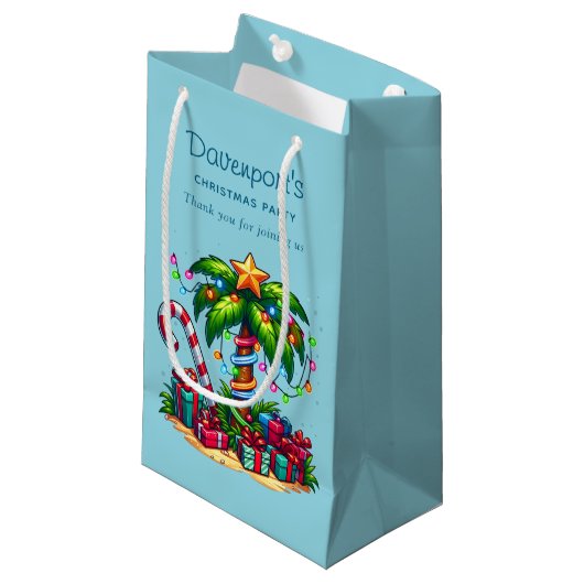Petit Sac Cadeau Palmier tropical Joyeux Noël (Devant Angle)
