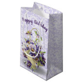Petit Sac Cadeau Panier de sansy d'anniversaire sur dentelle (Devant Angle)