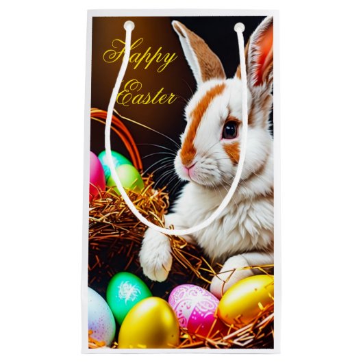 Petit Sac Cadeau Panier et oeufs de lapin de Pâques (Devant)