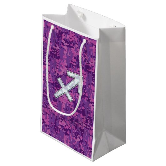 Petit Sac Cadeau Panneau Zodiac Pearl Sagittarius Fuchsia Camo numé (Devant Angle)