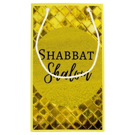 Petit Sac Cadeau Papier-cadeau Shabbat Shalom Jaune Design (Dos)