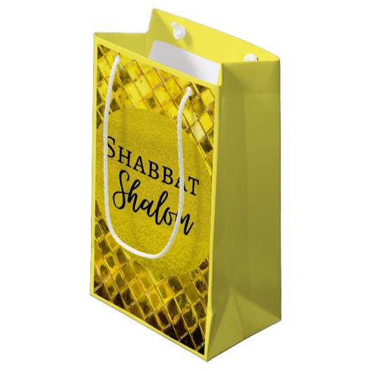 Petit Sac Cadeau Papier-cadeau Shabbat Shalom Jaune Design (Devant Angle)