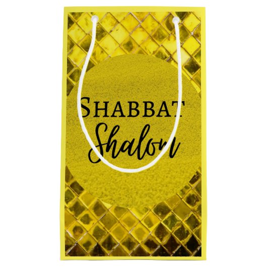 Petit Sac Cadeau Papier-cadeau Shabbat Shalom Jaune Design (Devant)
