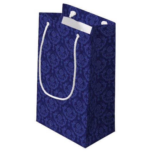 Petit Sac Cadeau Papier peint floral bleu de luxe de damassé (Dos Angle)