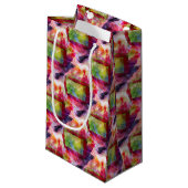 Petit Sac Cadeau Papier peint vert et rouge abstrait (Devant Angle)
