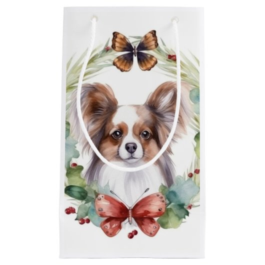 Petit Sac Cadeau Papillon Christmas Wreath Festive Pup (Devant)