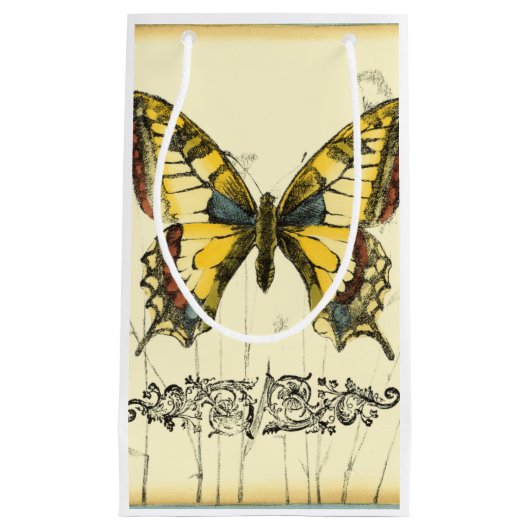 Petit Sac Cadeau Papillon décoratif avec des fleurs sauvages (Devant)