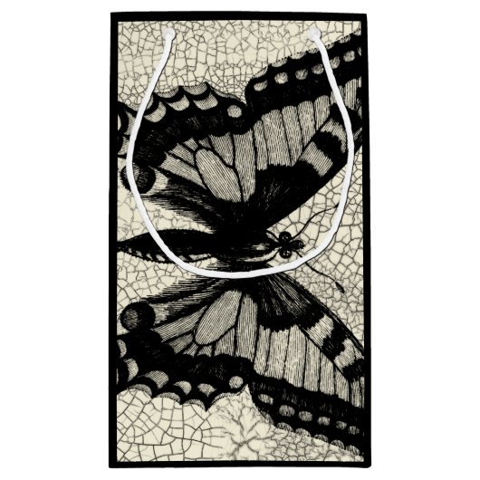 Petit Sac Cadeau Papillon noir et blanc sur Arrière - plan fissuré (Dos)