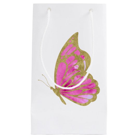 Petit Sac Cadeau Papillon rose et or (Devant)
