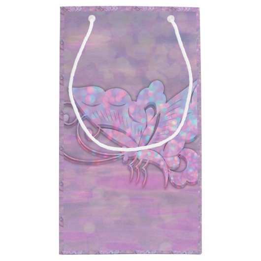 Petit Sac Cadeau Papillon scintillant en pastel pourpre (Dos)