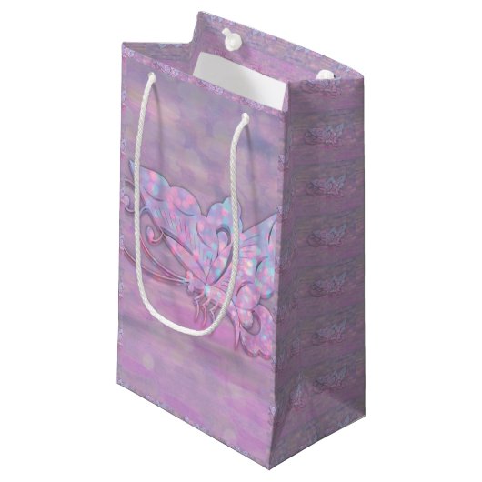 Petit Sac Cadeau Papillon scintillant en pastel pourpre (Devant Angle)