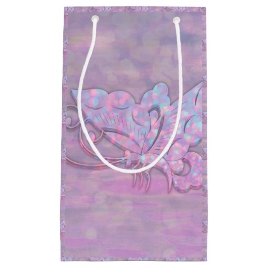 Petit Sac Cadeau Papillon scintillant en pastel pourpre (Devant)