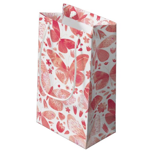 Petit Sac Cadeau Papillons Aquarelle Corail rose (Dos Angle)