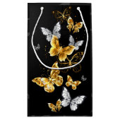 Petit Sac Cadeau Papillons blancs et dorés (Dos)