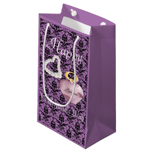 Petit Sac Cadeau Parfum & Perles Saint Valentin Purple Damask (Devant Angle)
