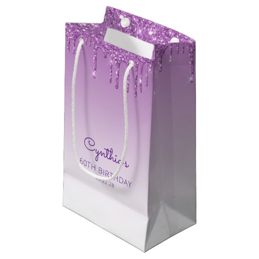Petit Sac Cadeau Parties scintillant Drip 60e anniversaire violet v (Devant Angle)