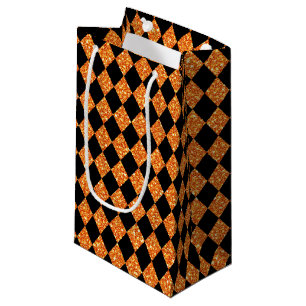 PETIT SAC CADEAU PARTIES SCINTILLANT NOIRE ET ORANGE REGARDEZ HALLO