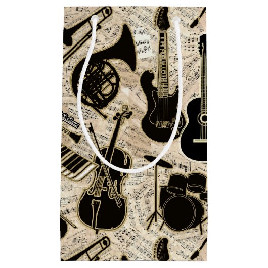 Petit Sac Cadeau Partition et instruments Black/Gold ID481 (Devant)