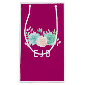 Petit Sac Cadeau Pastel Pink & Green Bouquet Floral Monogramme (Devant)