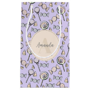 Petit Sac Cadeau Pastel Purple Candy thème Monogramme et nom