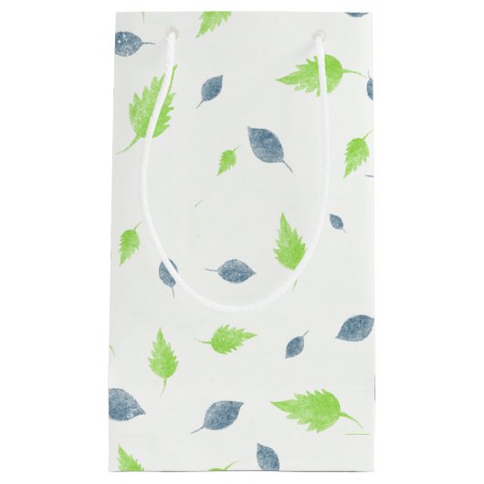 Petit Sac Cadeau Pattern Blue & Green Leaves (Devant)