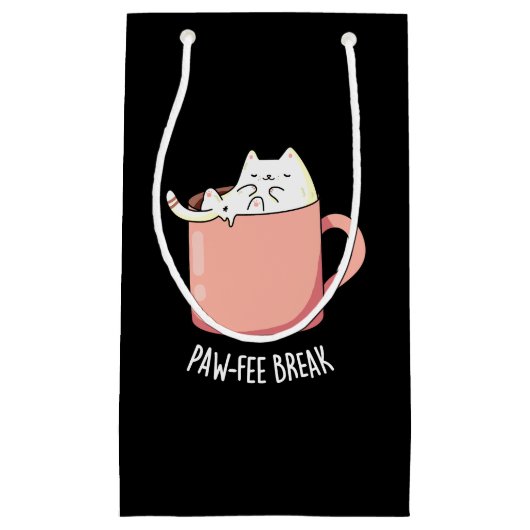 Petit Sac Cadeau Pawfee Break drôle de chat café pun sombre BG (Devant)