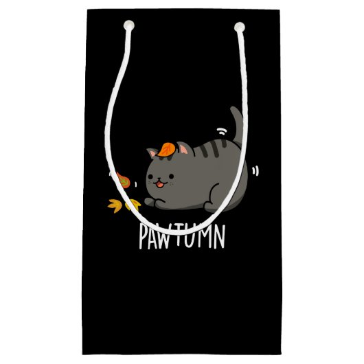 Petit Sac Cadeau Pawtume mignonne Automne Kitty Cat Pun Dark BG (Devant)