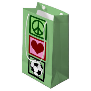Petit Sac Cadeau Peace Love Soccer Joueur Anniversaire Football ver