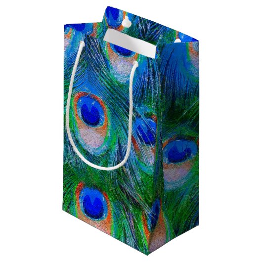 Petit Sac Cadeau Peacock Feather Blue (Devant Angle)