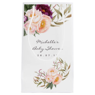 Petit Sac Cadeau Pêche et Bourgogne Baby shower Floral Merci