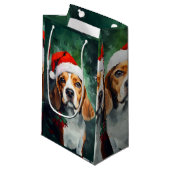 Petit Sac Cadeau peinture de Noël beagle (Devant Angle)