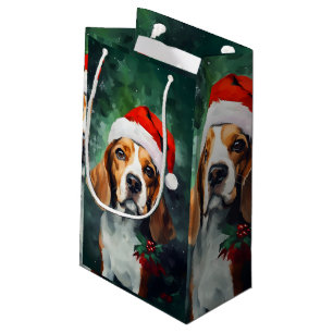 Petit Sac Cadeau peinture de Noël beagle